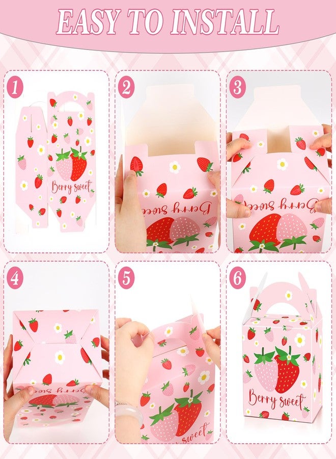 FYSUIMU 24Pcs Strawberry Birthday Party Favor Sweet Berry Treat Box 6.1 x 3.9 x 6.3in Summer Strawberry Cute Fruit Candy Goodie Gift Box for Sweet One Birthday Baby Shower Party Supplies - Image 3